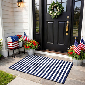 Moucuny Memorial Day striped outdoor rug blue and white adds seasonal curb appeal