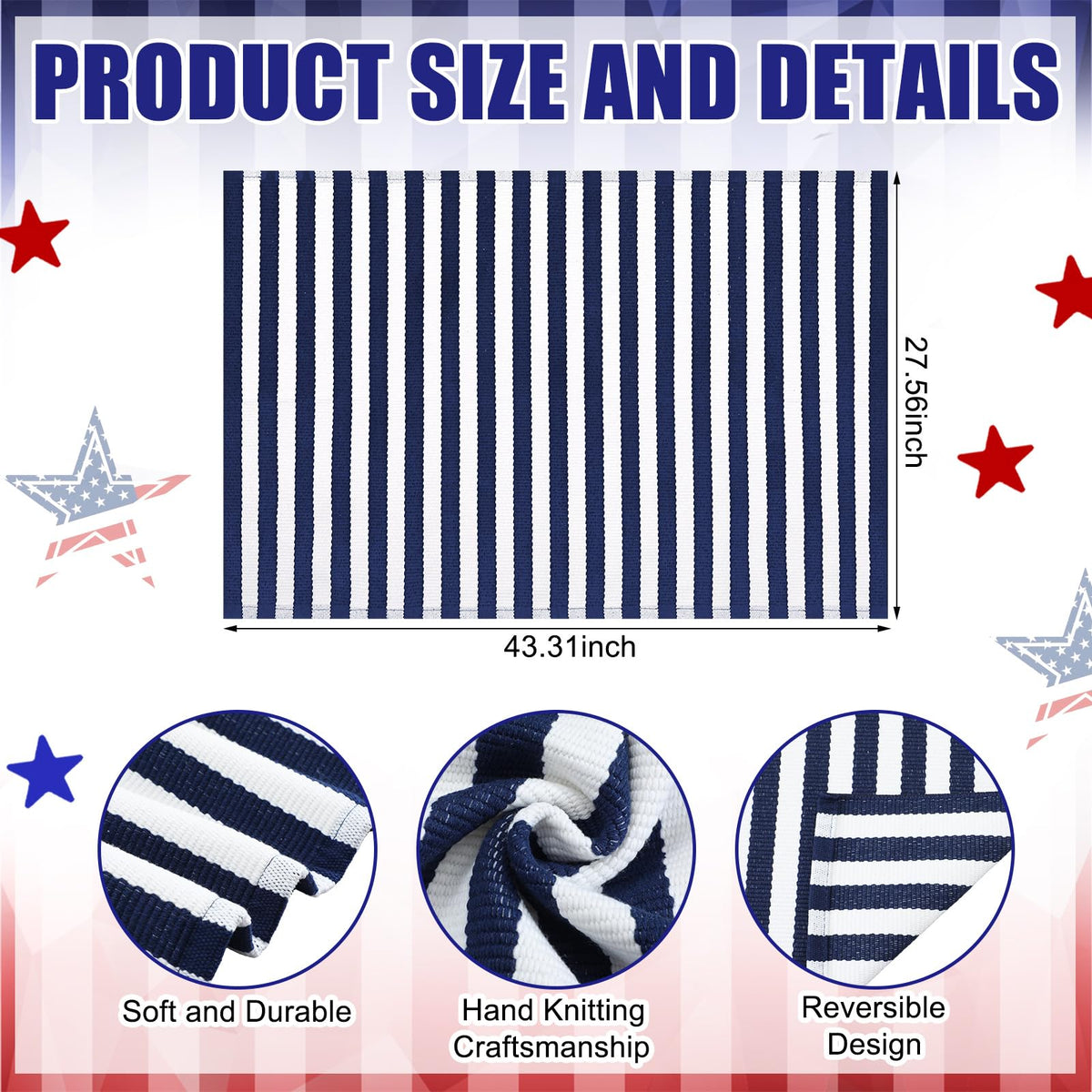 Moucuny blue-white striped rug complements farmhouse decor and outdoor wear