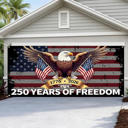 Moukeren 250th patriotic garage door banner with bold flag and eagle for curb appeal.