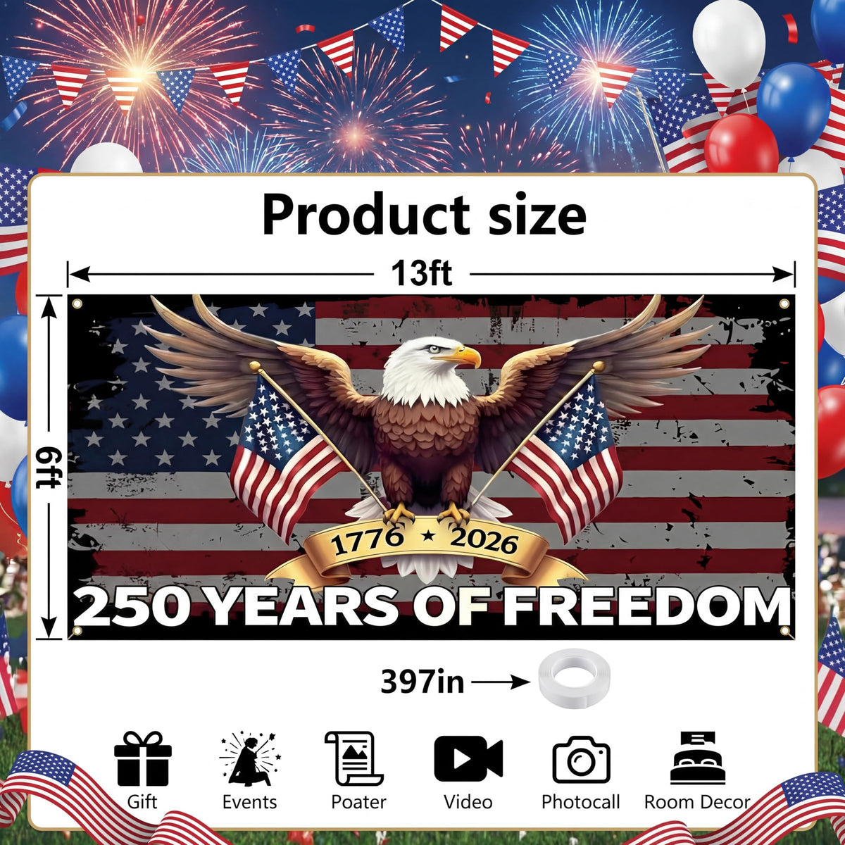 Moukeren Bald Eagle design adds dramatic patriotic vibe for outdoor wall or door decoration.