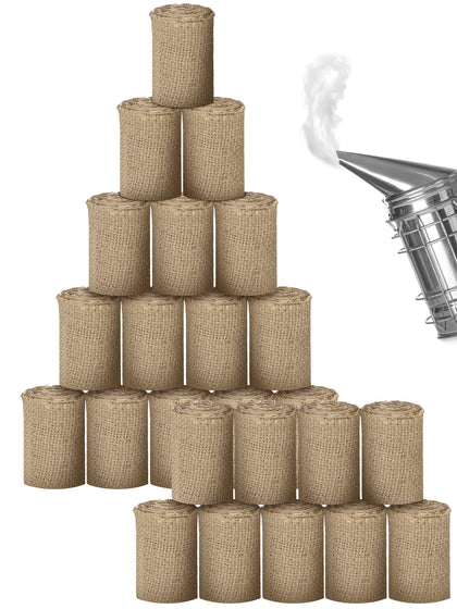Moukeren bee smoker fuel packaging shown, easy-to-store natural jute rolls.