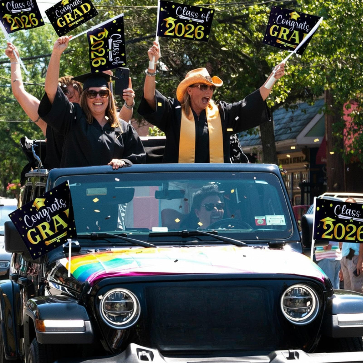 Moukeren black-and-gold design stands out on vehicles during graduations and celebrations