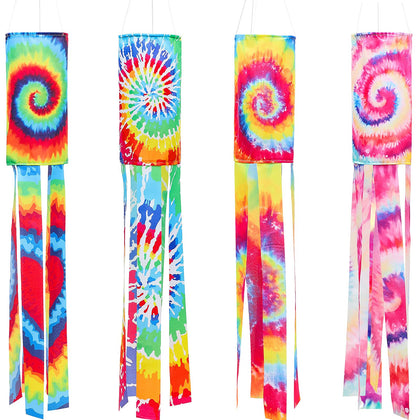 Moukeren tie-dye windsock flag rainbow colors fluttering in a sunny yard for vibrant decor