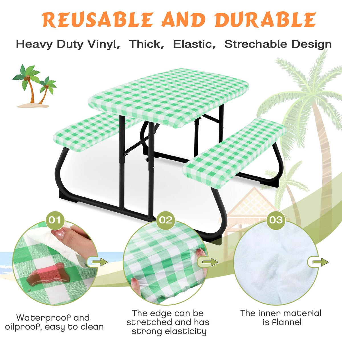 Close-up of Moukeren vinyl waterproof tablecloth material showing durability