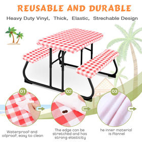 Waterproof vinyl tablecloth from Moukeren shields the picnic setup from spills outdoors