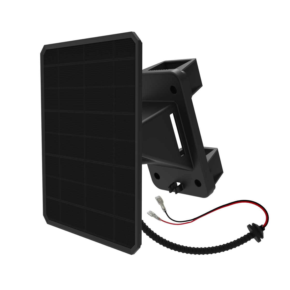 Moultrie 6V solar panel mounted on a deer feeder for extended operation.