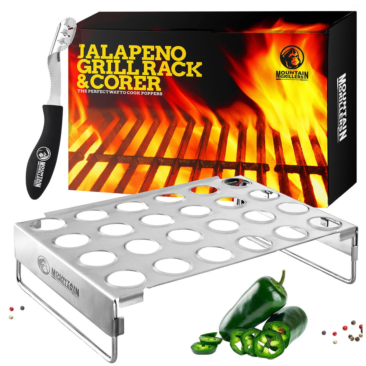 MOUNTAIN GRILLERS jalapeño popper holder 24-hole rack for even cooking on grill