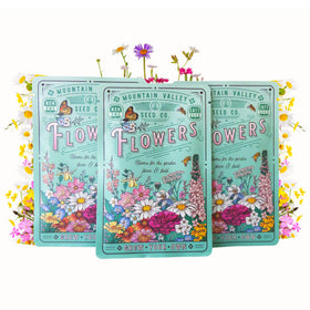 Mountain Valley Seed Co wildflower collection packaging with three gift-ready seed bags.