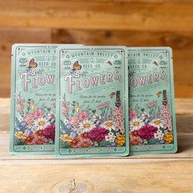 Mountain Valley Seed Co wildflower collection three-bags display, ideal for home garden projects.