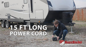MouseBlocker 360 on RV setup shows portable exterior deterrence for travel vehicles.