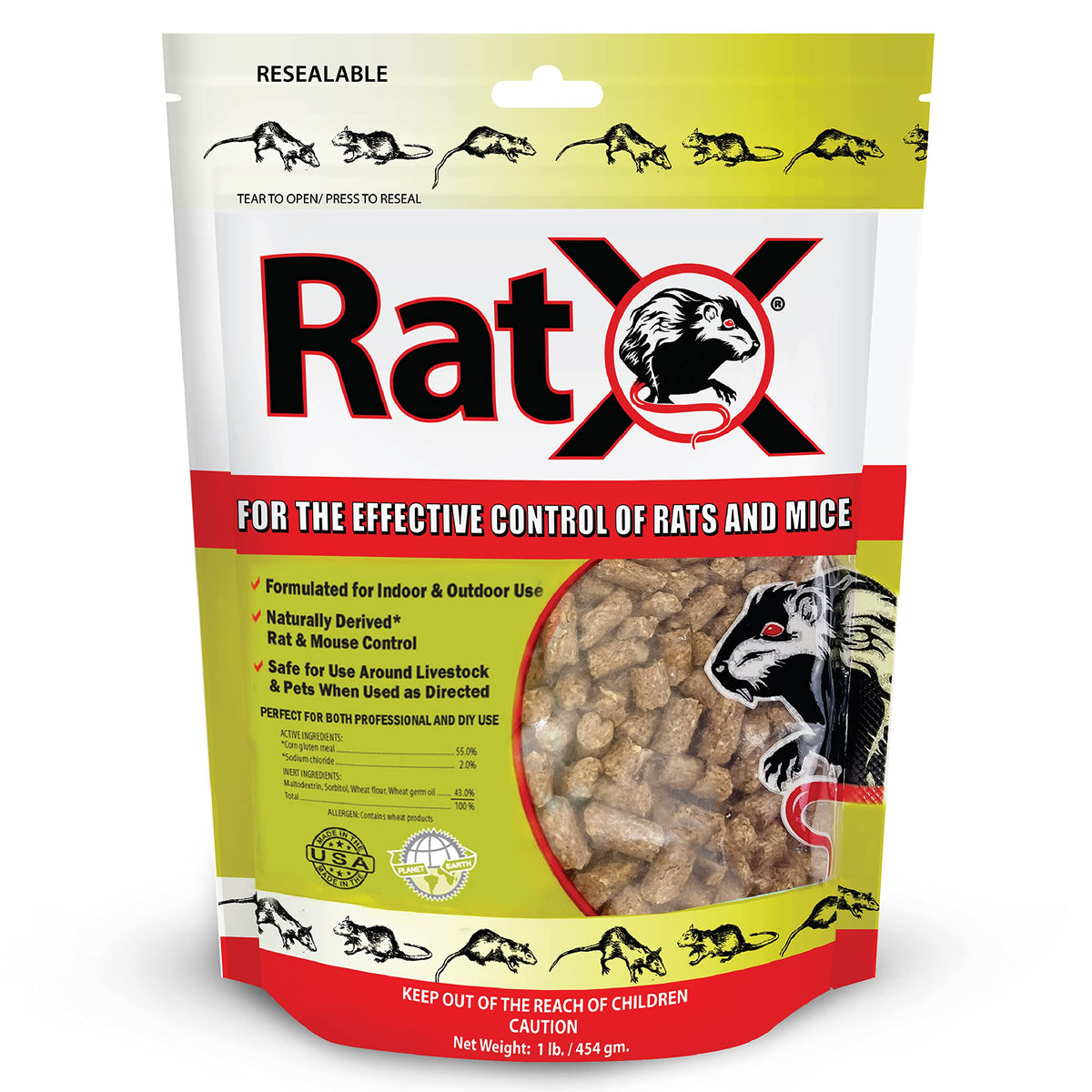 MouseX RatX all-natural pellets for humane rodent control in homes.