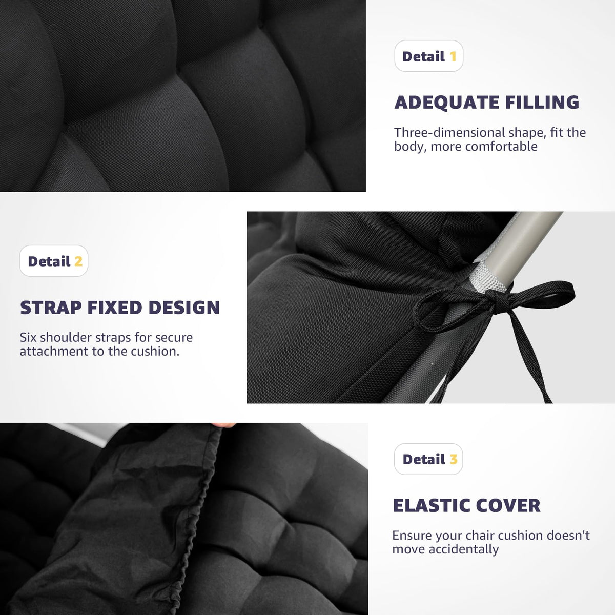 Moutosne outdoor indoor furniture cushion in black for any chair.
