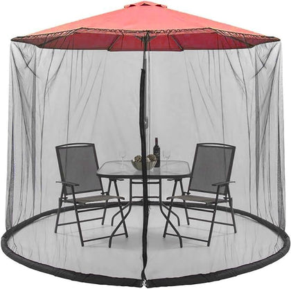 Moutosne umbrella net top view keeps sightline clear and blocks pests.