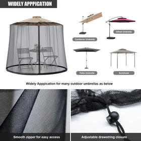Moutosne umbrella net zipper close-up for easy outdoor dining.