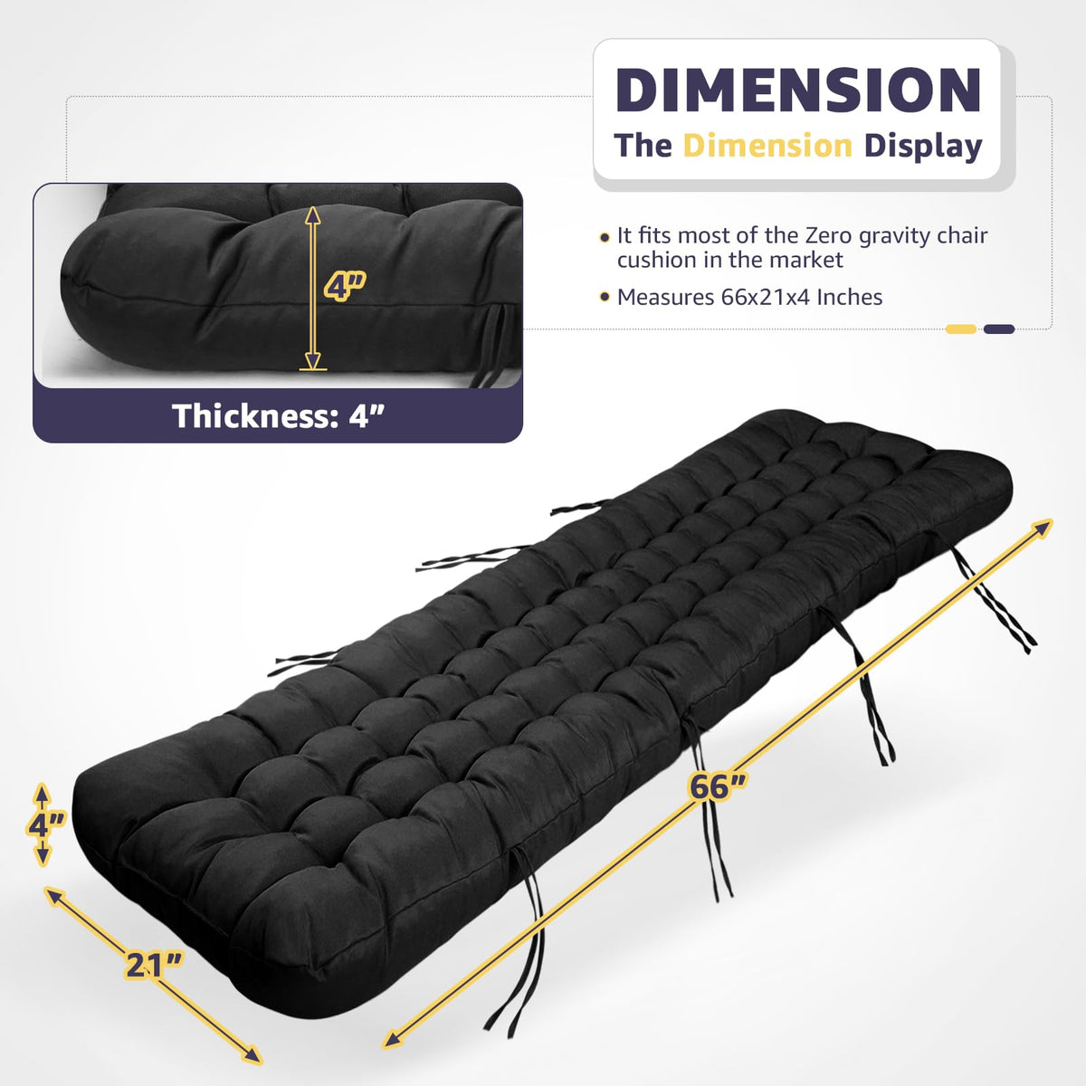 Moutosne zero-gravity cushion with ties black secure seating.