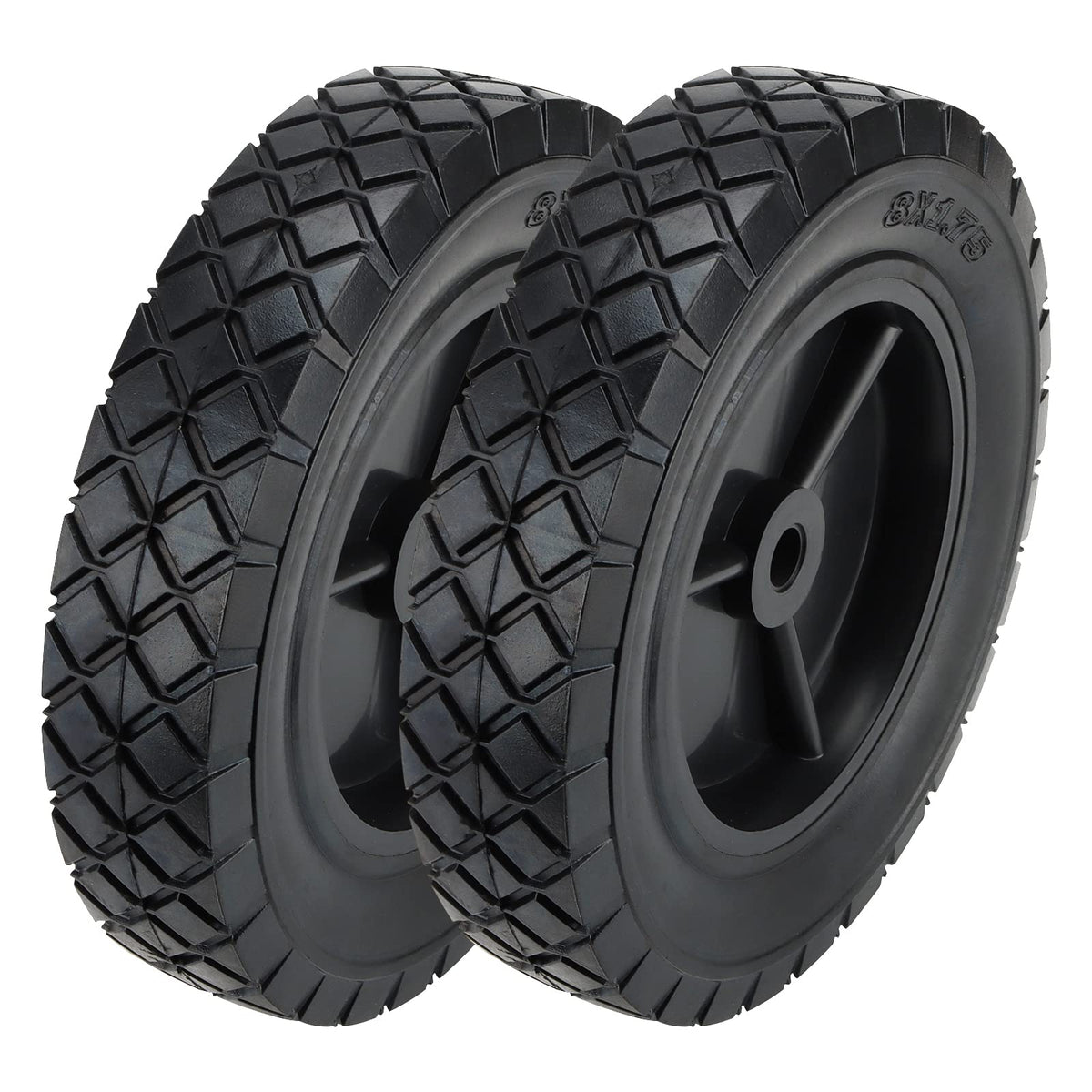 MOUYAT 2-pack 8x1.75 solid wheel; durable replacement for carts and hand trucks.