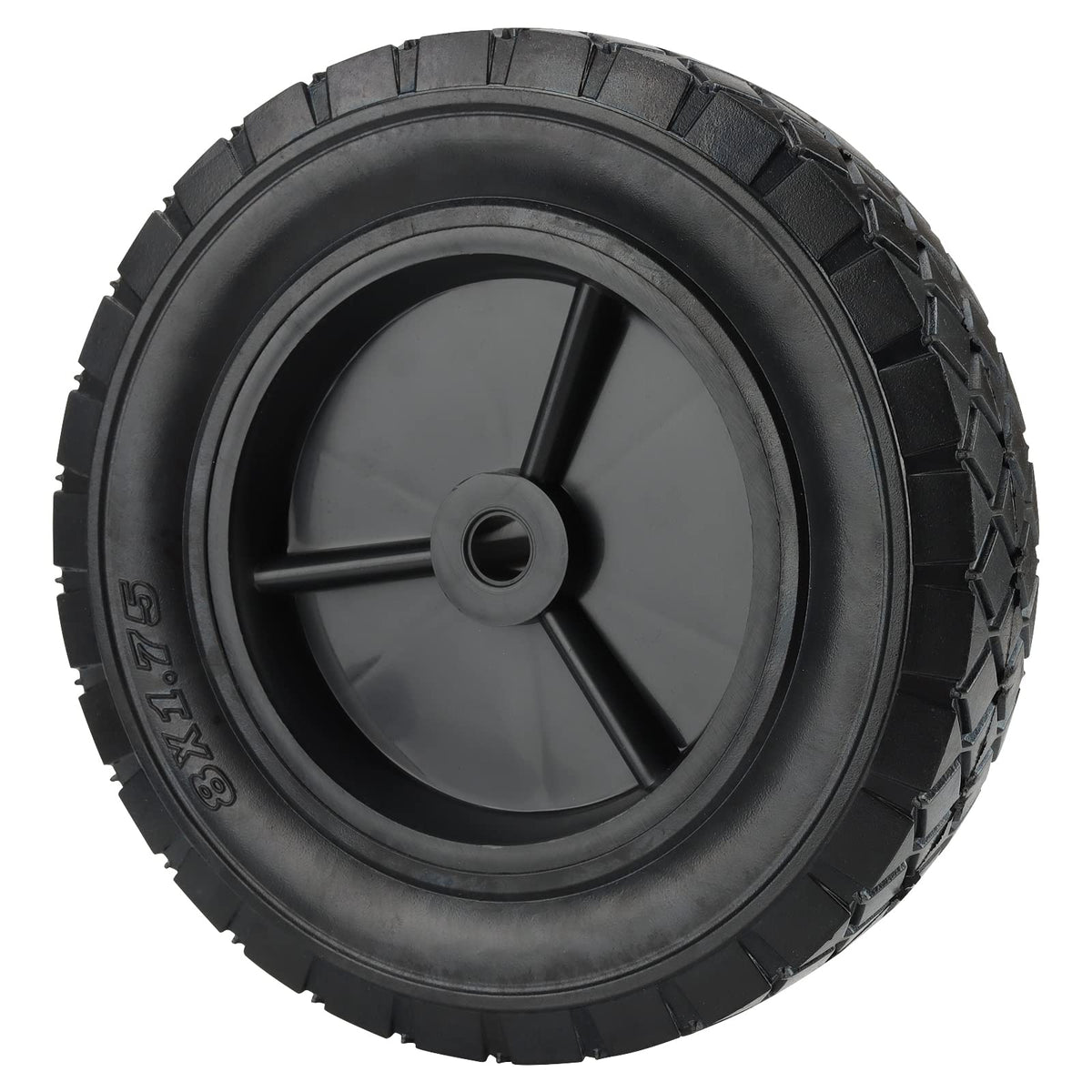 MOUYAT solid rubber wheel with a 1/2 inch bore; maintenance-free durability.
