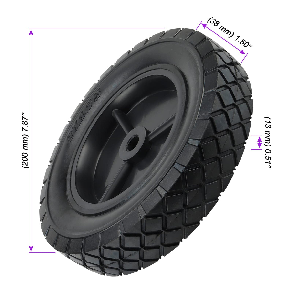 MOUYAT universal replacement wheel; side view shows compatibility with dollies and hand trucks.