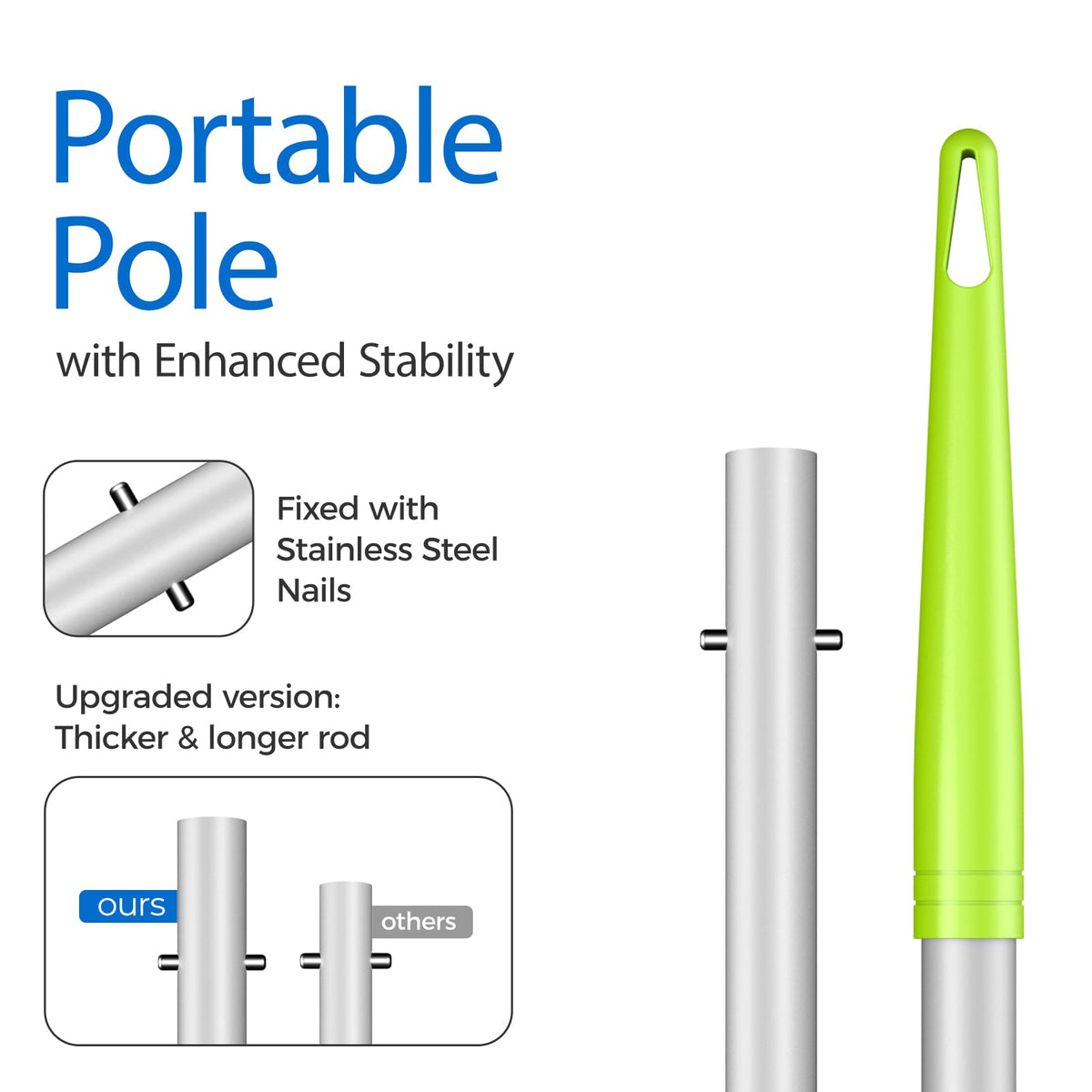 Mowend aluminum pole for stable, quick skimming