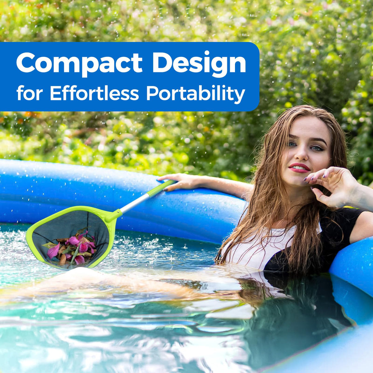 Mowend skimmer net for debris removal in pools, ponds, and spas