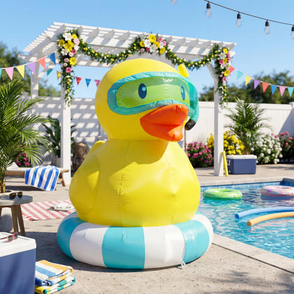 Mowholm 5ft inflatable duck in pool for festive summer decor