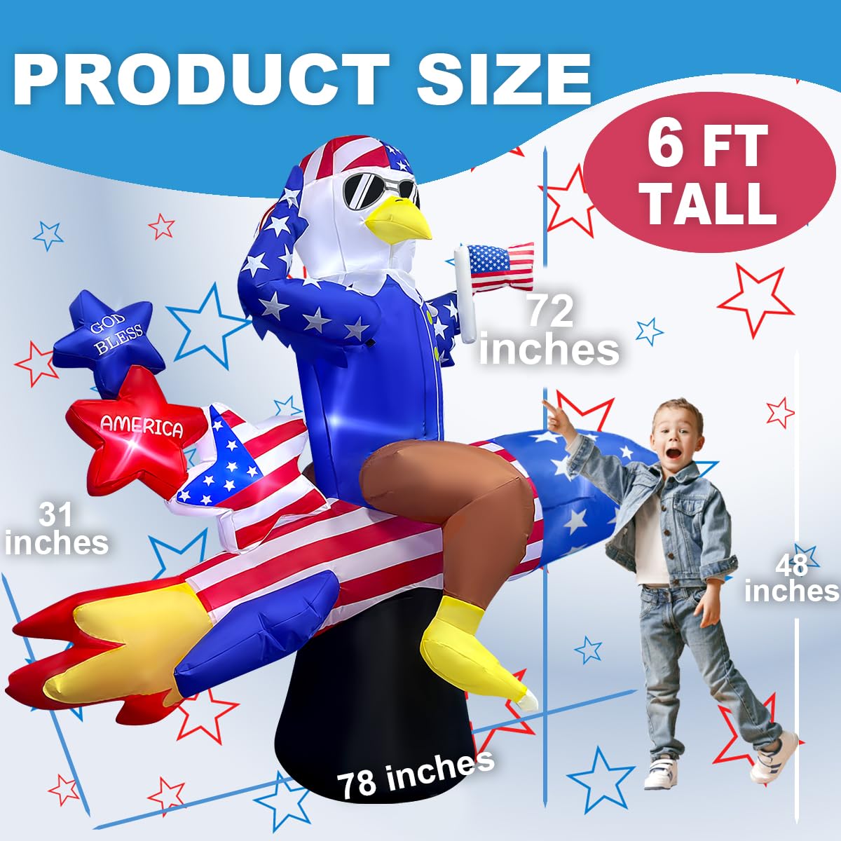 Mowholm patriotic eagle with American flag backdrop inflatable enhances curb appeal.