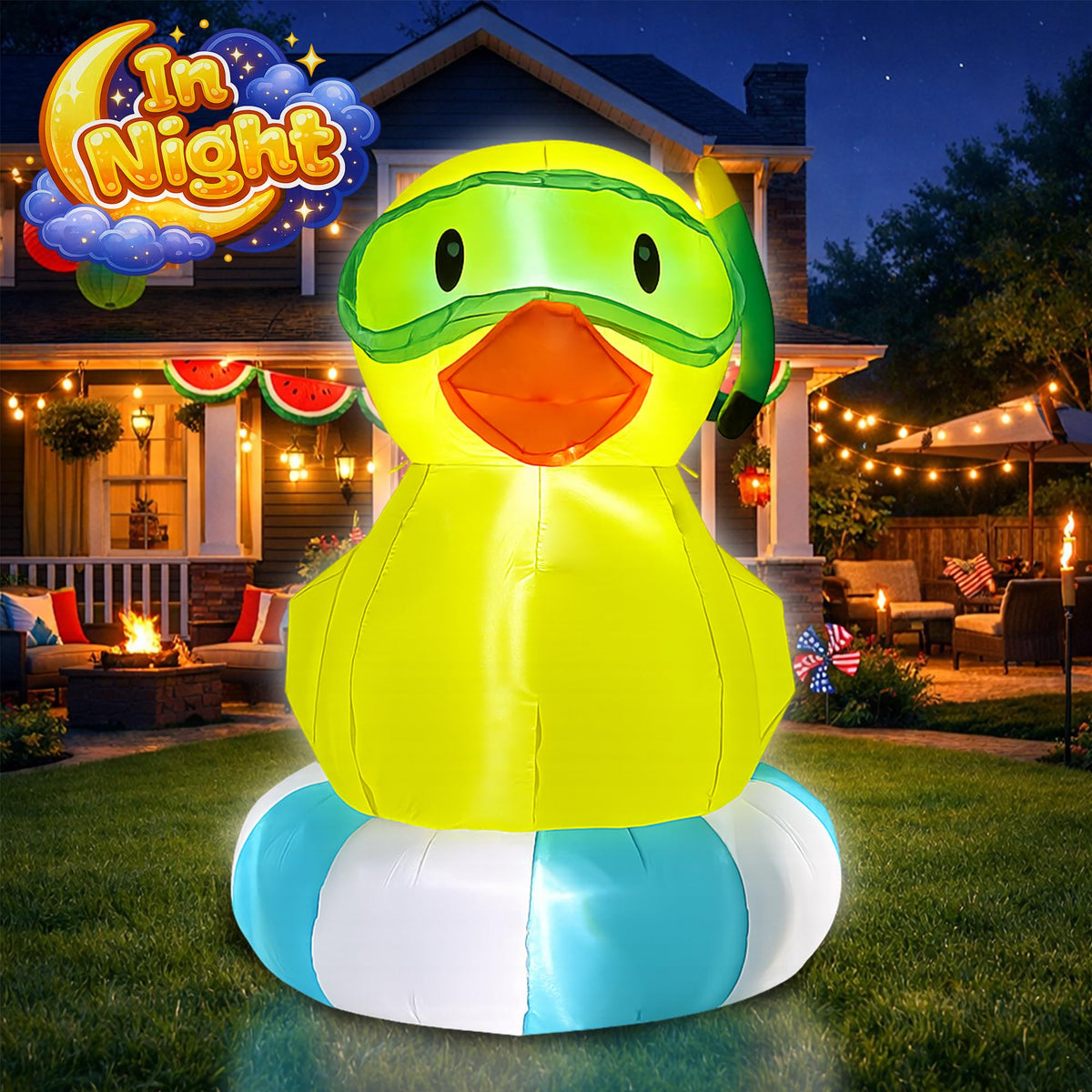 Mowholm stakes and ropes secure the inflatable outdoors