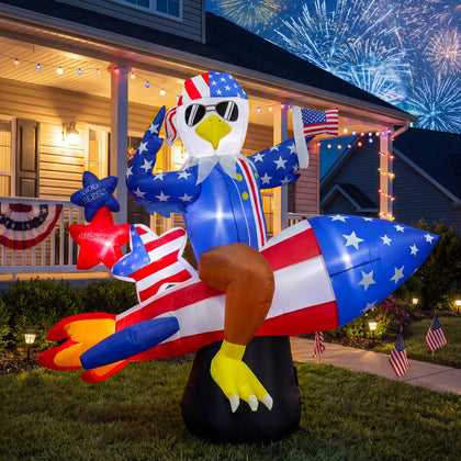 Mowholm patriotic eagle on rocket inflatable for vibrant yard display.