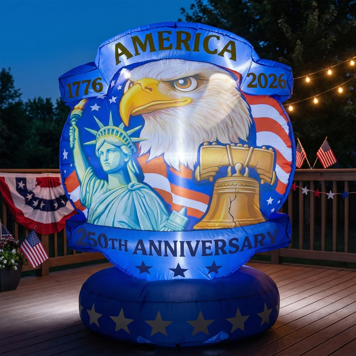 Mowholm patriotic yard display ready for seasonal celebrations.