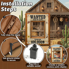 Mowholm Western Wanted Poster Frame outdoor-ready with stakes and sandbags