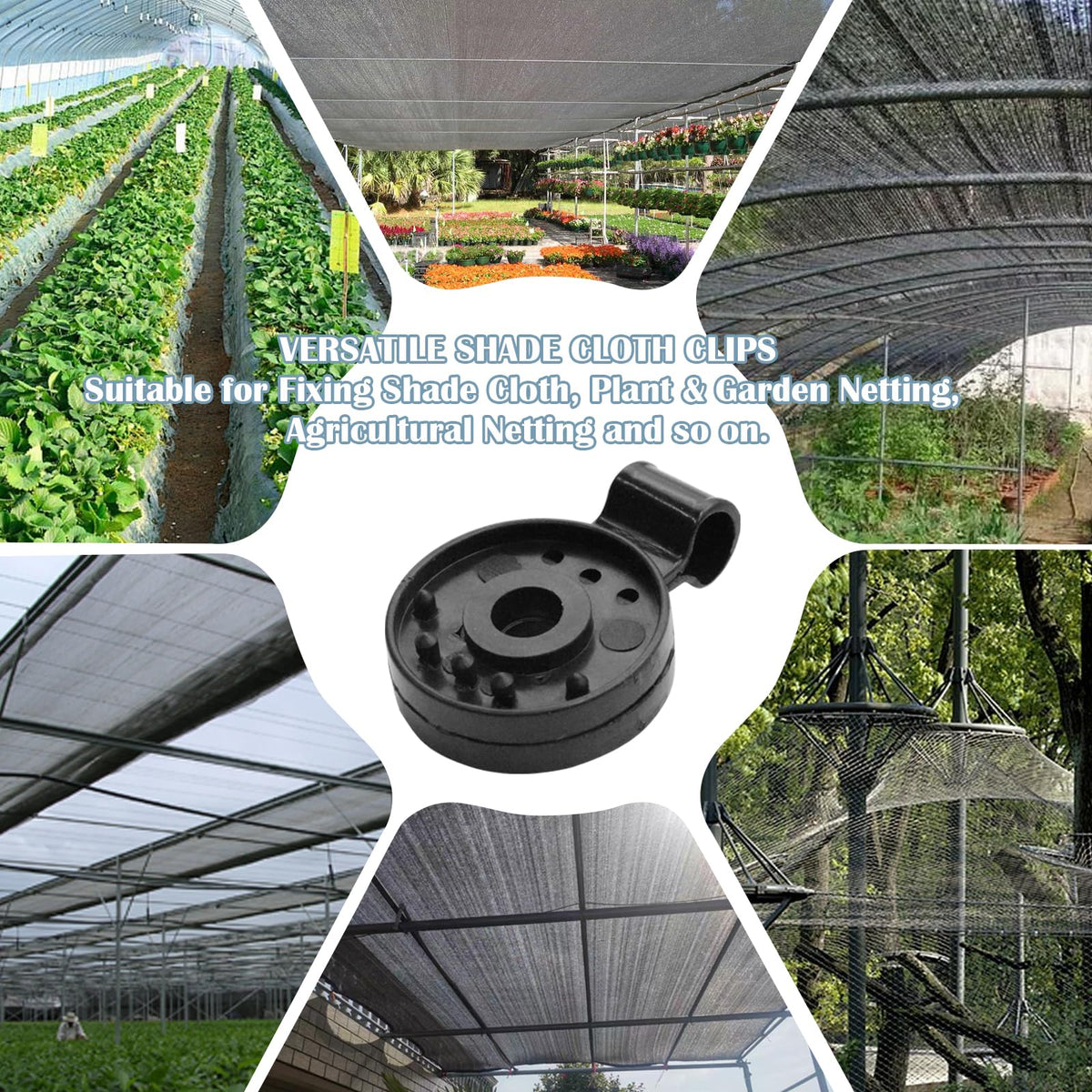 Mowpun thin-mesh shade fabric clip suitable for lightweight netting.