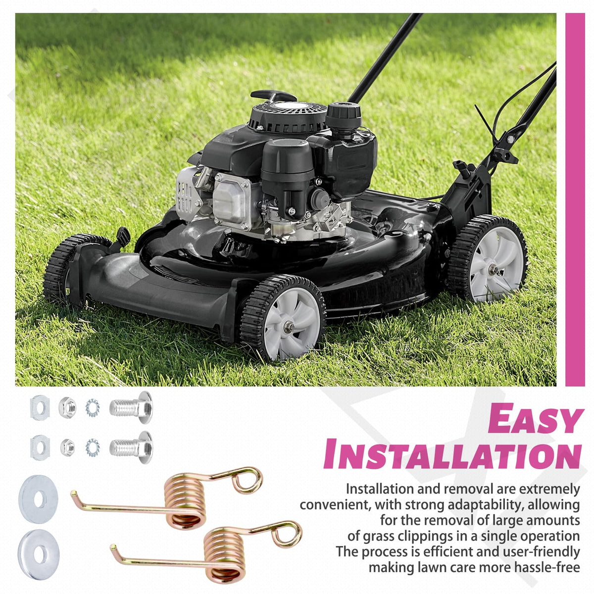 MOWZXL blade installed and cutting grass for efficient mowing.