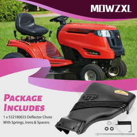 MOWZXL Deflector Chute demonstrates compatibility with Husqvarna and Poulan decks
