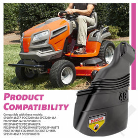 MOWZXL Deflector Chute in-use view shows secure fit on 48-inch deck