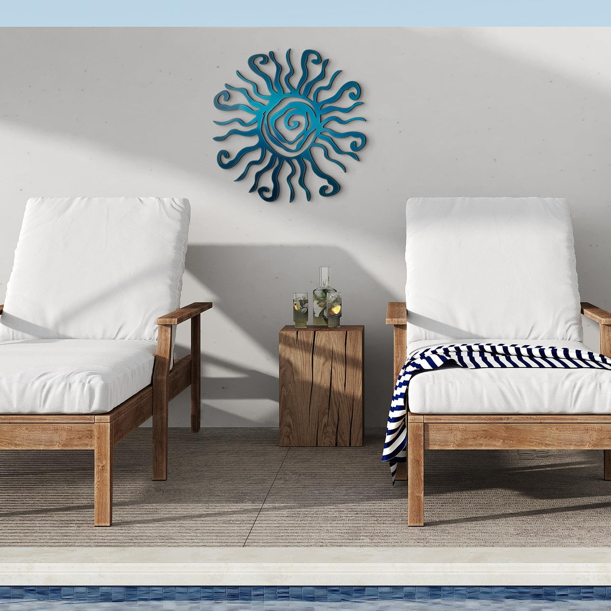 Large 11.8-inch diameter sun wall art as a garden focal point