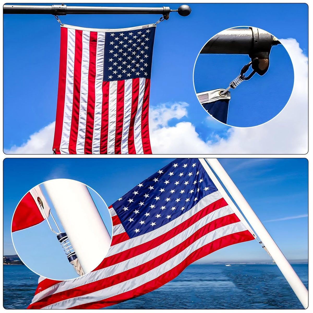Moxweyeni flagpole attachment for reliable halyard connections