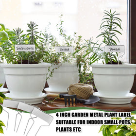 Moxweyeni plant markers shown in pots and garden beds for clear plant IDs.