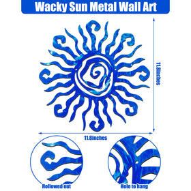 Moxweyeni metal sun wall decor blue, enhances patio and yard ambiance.