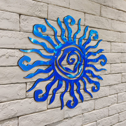 Moxweyeni sun wall art blue, 11.8-inch diameter, indoor or outdoor focal point.