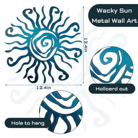 Moxweyeni sun wall art in blue-green enhances indoor or outdoor spaces