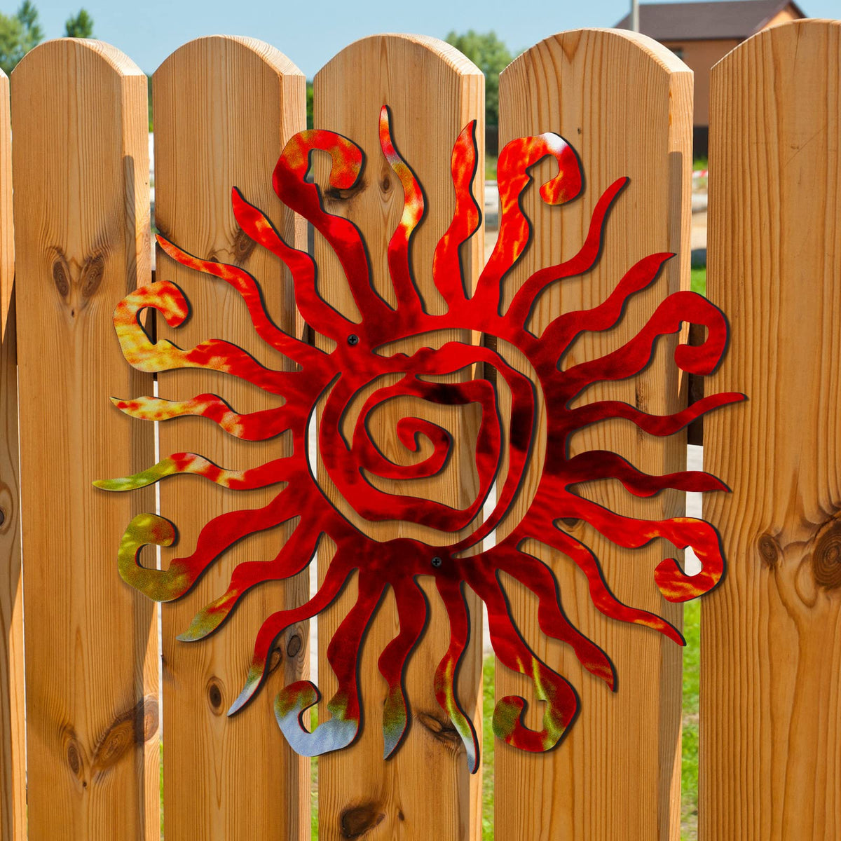 Moxweyeni sun wall art with predrilled holes for easy hanging indoors or outdoors