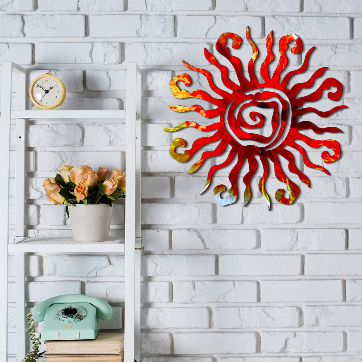 Moxweyeni sun decor complements courtyards and bedrooms with playful, vibrant color