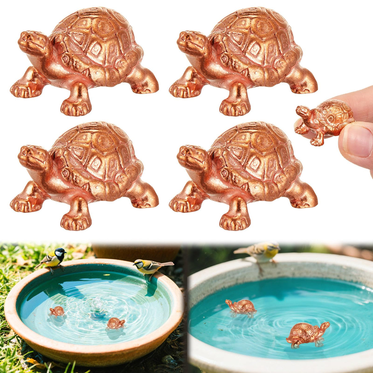 Moxweyeni turtle-shape copper disk purifies birdbath water for healthier birds.