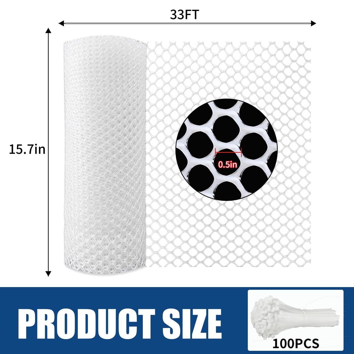 Moyios mesh with 100 ties included for quick, secure installation.