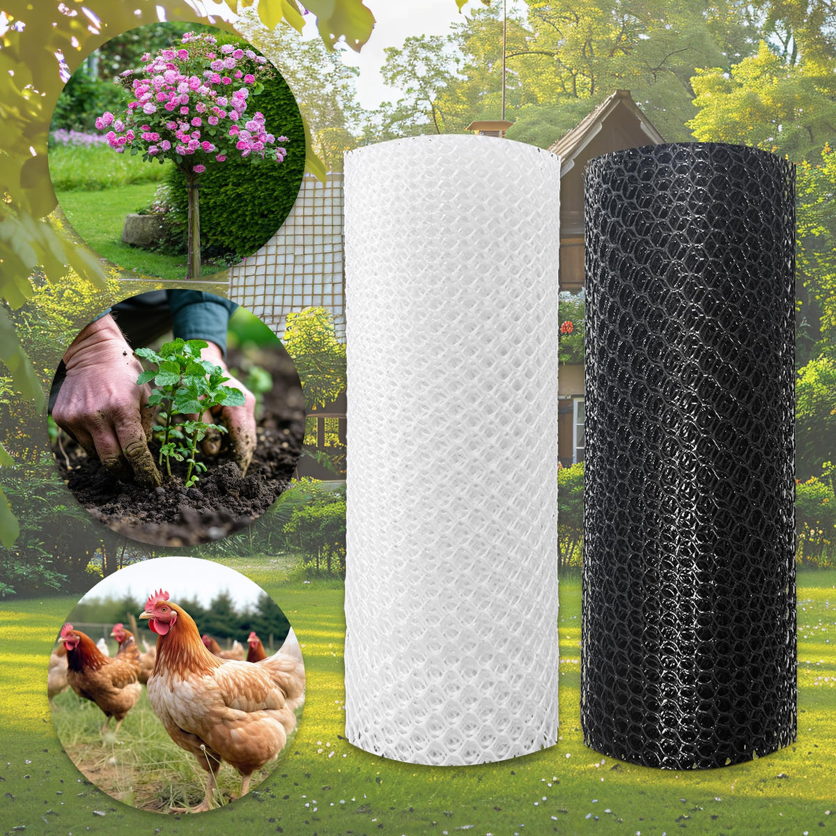 Moyios floral mesh supports climbing plants and delicate garden arrangements.