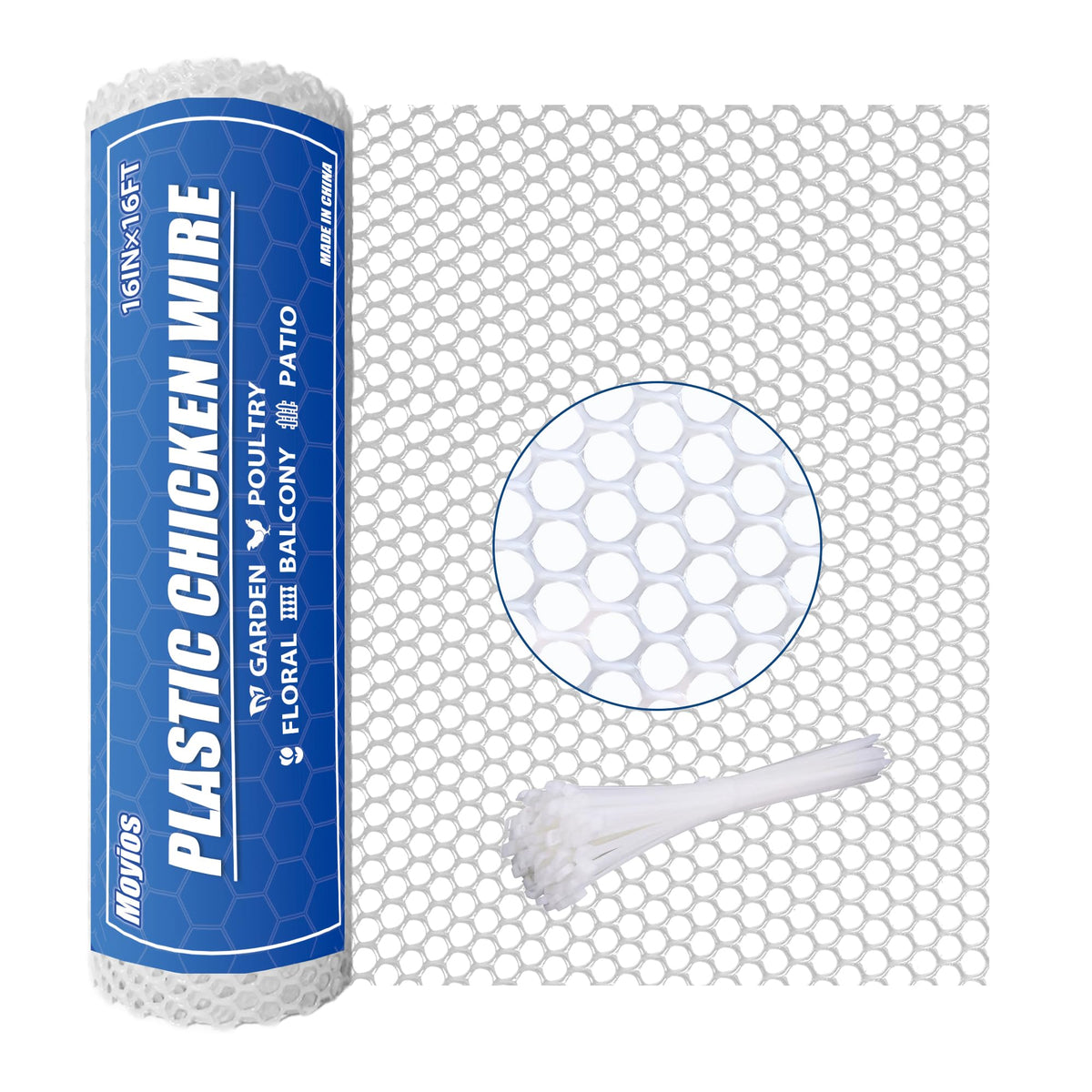 Moyios heavy-duty chicken wire white roll; durable outdoor fencing for gardens.