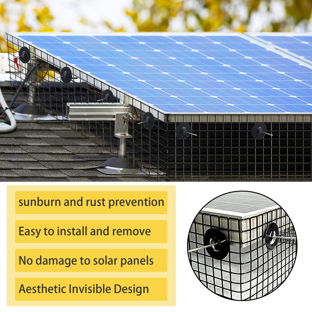 Moyios netting attachment on roof demonstrates tool-free mounting