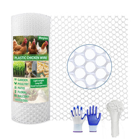 Moyios white plastic chicken wire mesh for garden fencing and poultry protection.