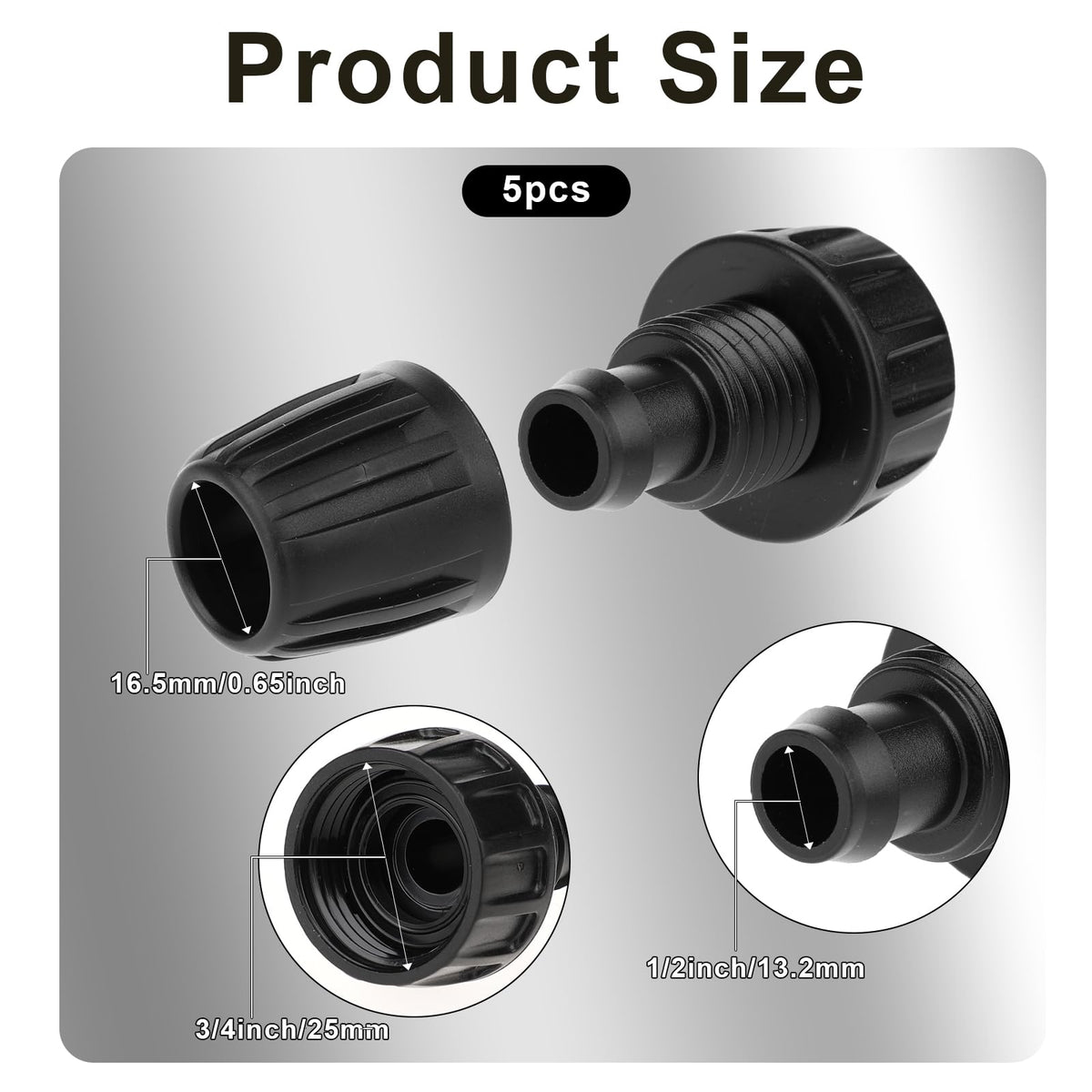 Mozeat Lens 3-4 garden hose to 1-2 drip adapter for quick setup.
