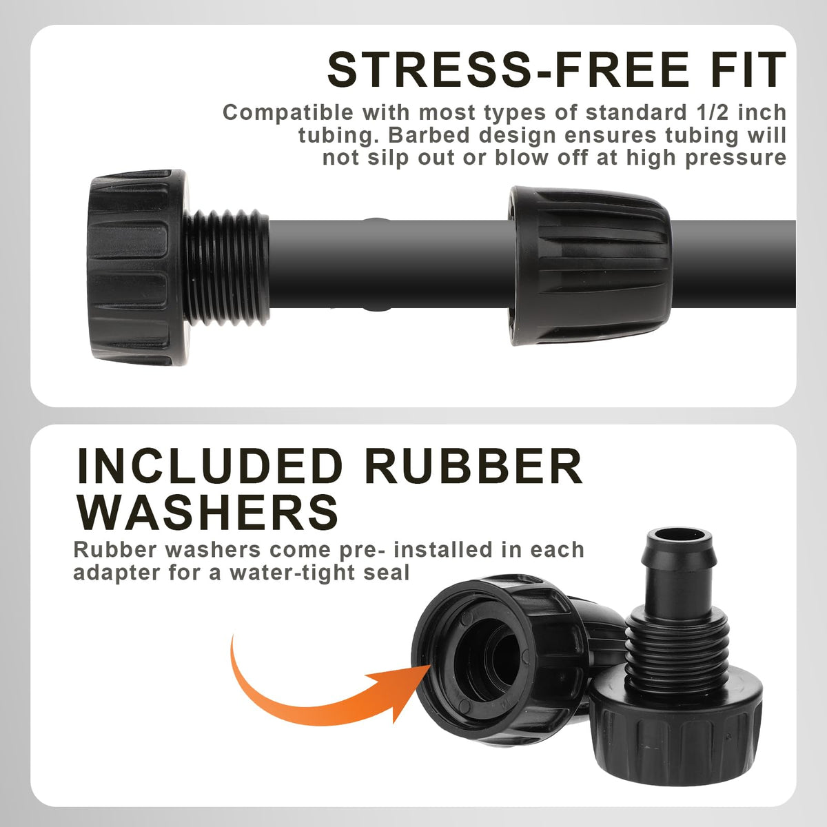 Mozeat Lens 1/2-inch barbed drip connector stays secure under pressure.